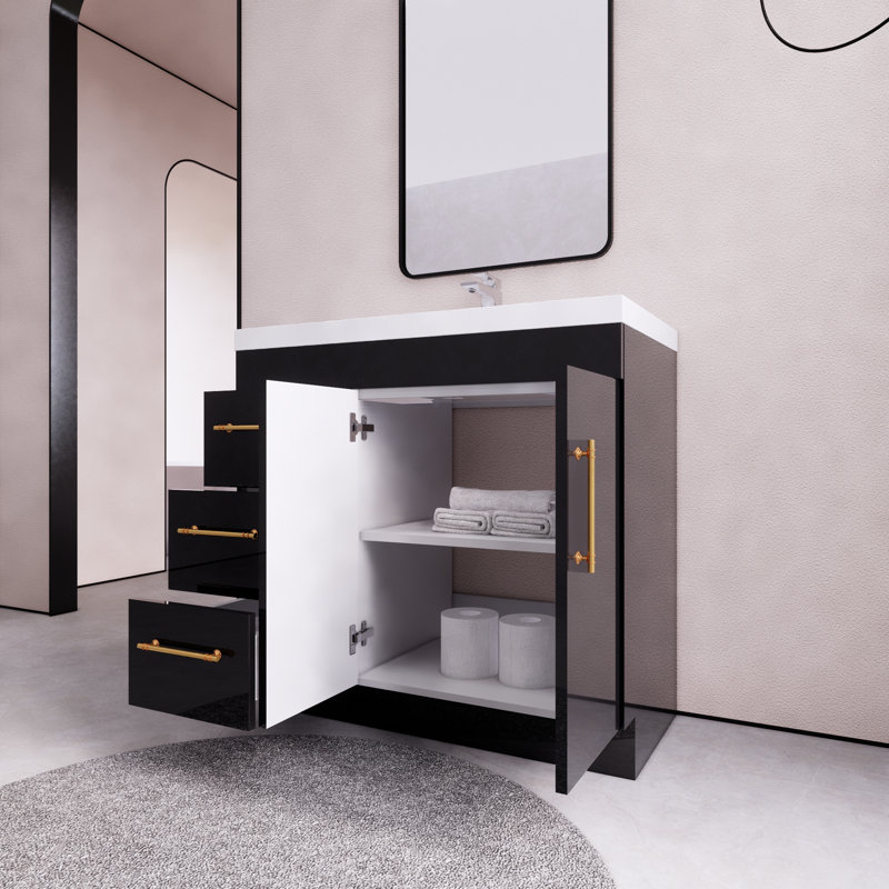 Ensemble de meuble-lavabo simple 36 po Maplesville, Noir lustré