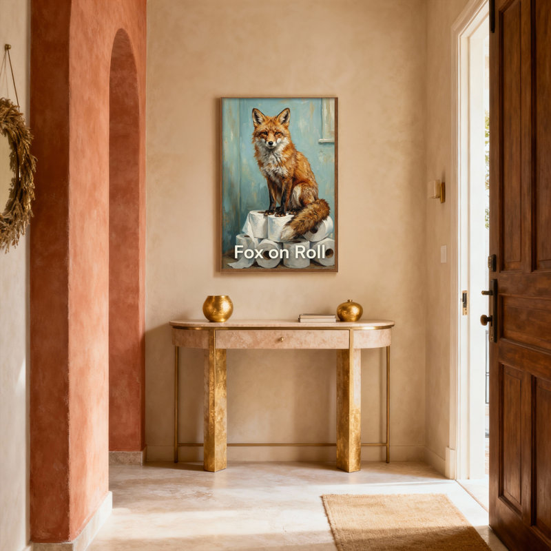 Renard sur rouleau, ensemble de 1 reproduction d'art sur toile tendue, H 36 po x l 24 po