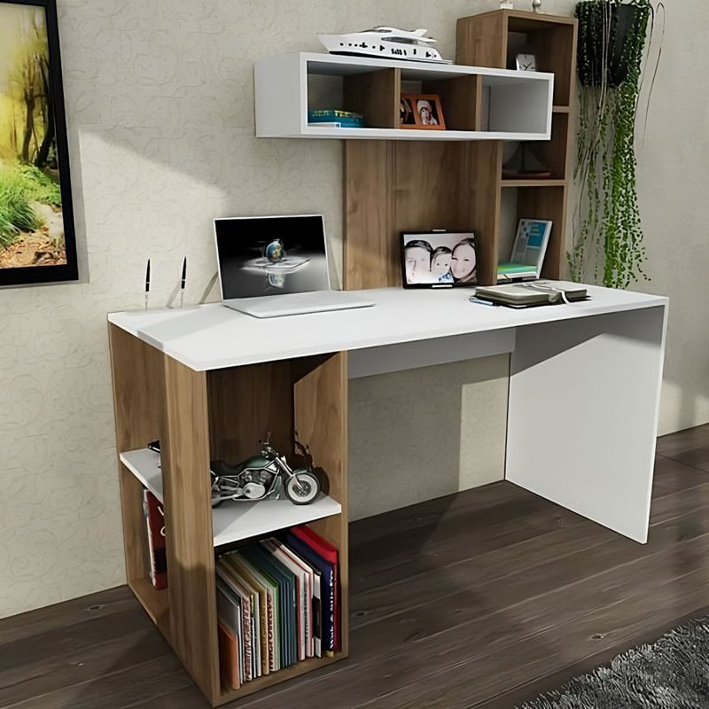 140cm W Rectangle Writing Desk, White/Walnut