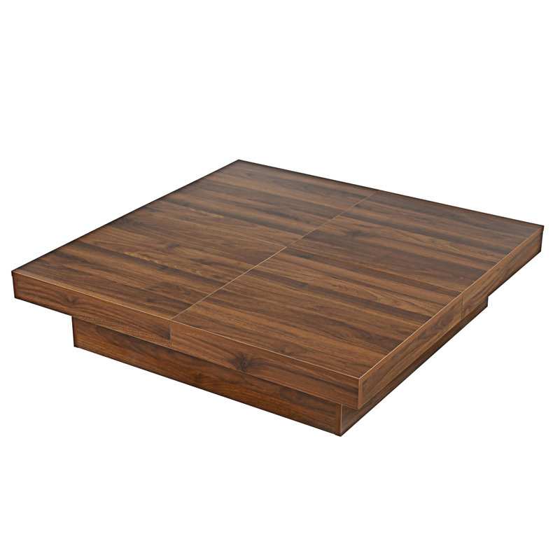 Table basse carrée avec plateau coulissant et rangement, Noyer