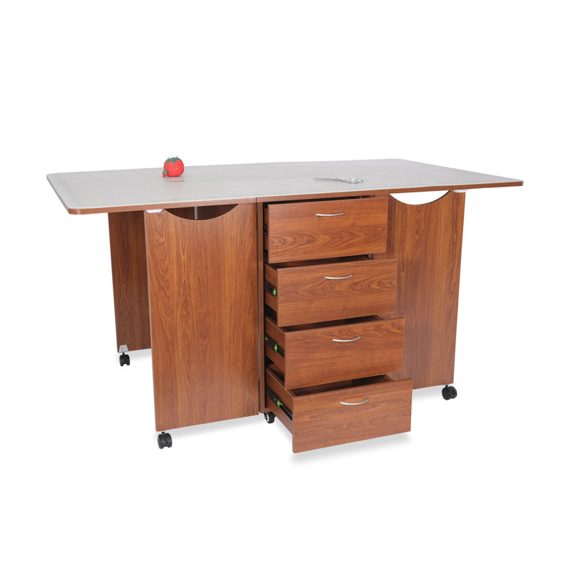 Teak Expandable CraftMaster Cutting Table with Storage