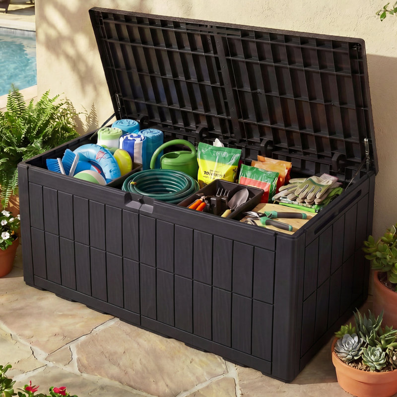 Balconera 110 Gallon Resin Outdoor Deck Box With Lock, Gray
