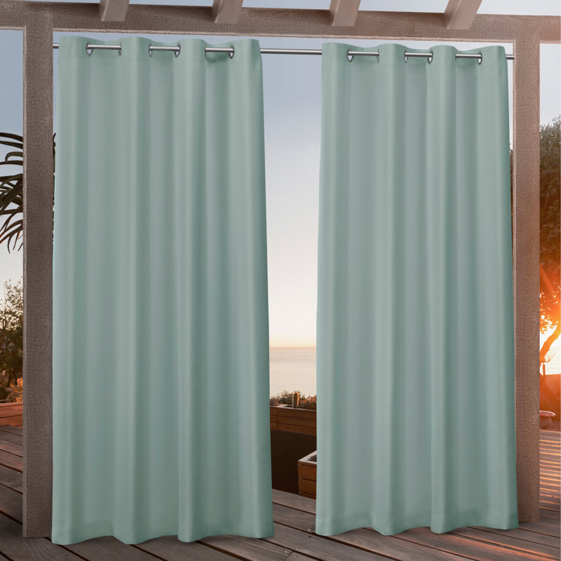 Nicole Miller Polyester Indoor/Outdoor Grommet Top Curtain Panel Pair (Set of 2), Spa, 54" W x 108" L