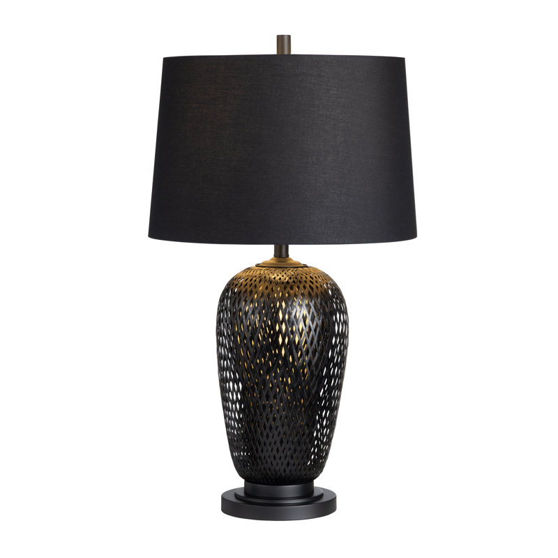 Lampe de table 31,75 "en rotin avec abat-jour noir