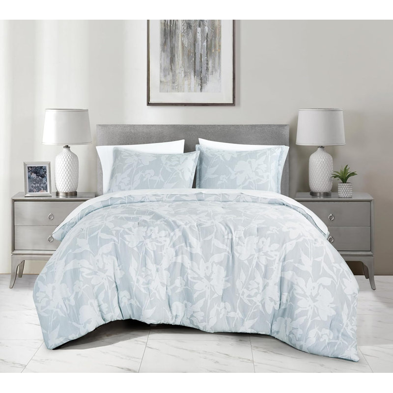 7-Piece Floral Jacquard Textured Comforter Set with Sheets, King Comforter + 6 Additional Pieces