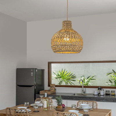 Luminaire suspendu dôme en or 12 po Ambrozie Rattan Coastal Boho