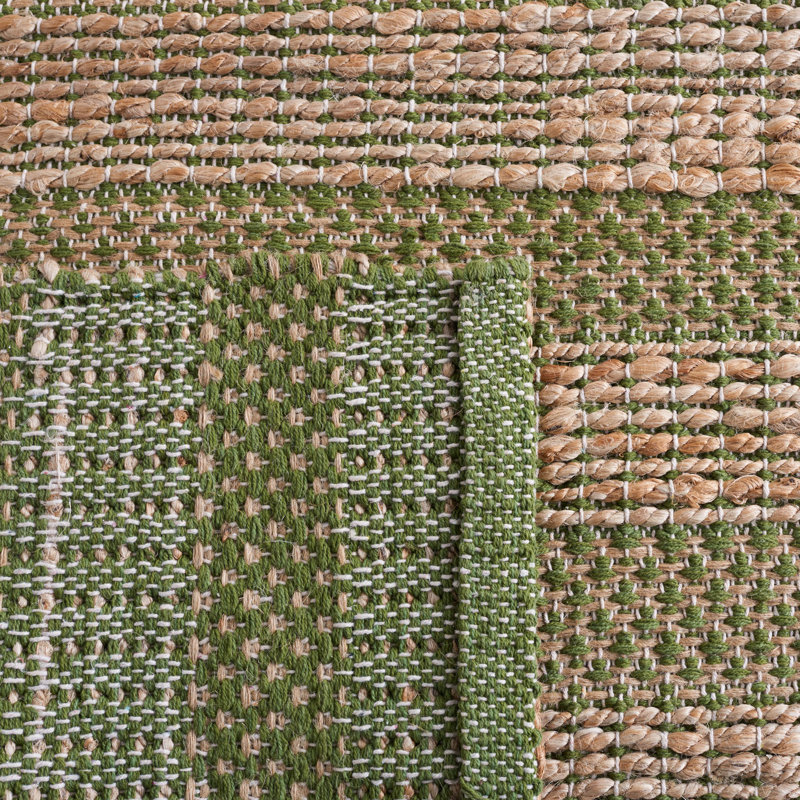 Ifedayo Natural Fiber Flat Weave Jute/Cotton Geometric Rug in Green/Natural, Rectangle 3' x 5'