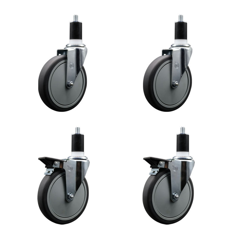 Thermoplastic Rubber Wheel Swivel 1-1/2 Inch Expanding Stem Caster Set 2 Brakes SCC