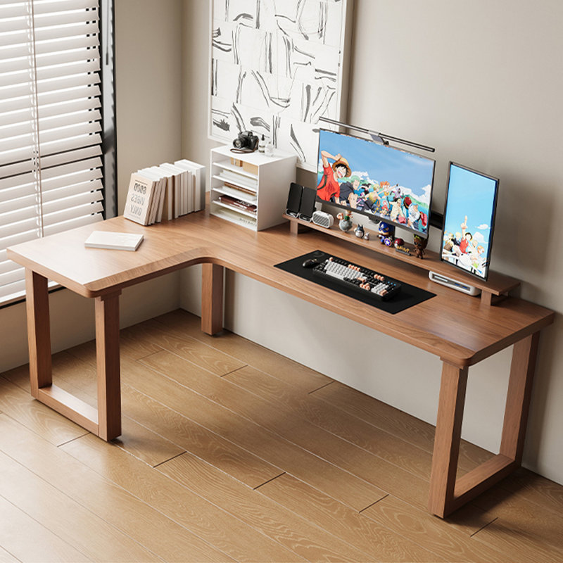 Light Brown L-Shaped Solid Wood writing desk, 29.53" H x 70.87" W x 47.24" D, Light Brown, Left Hand Return