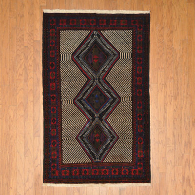 Bungalow Rose Hand-Knotted Afghan Balouchi Wool Rug