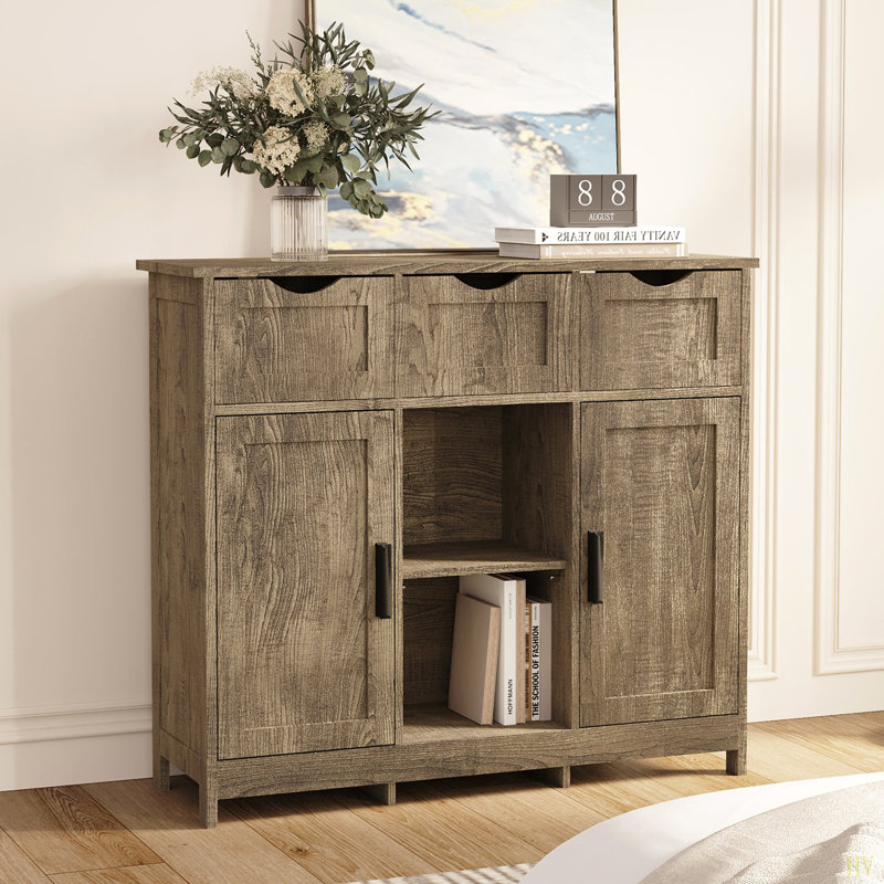 35.4" Wide Sideboard with 3 Drawers and 3 Adjustable Shelves, Cabinet with 2 Doors, Accent Cabinet, Gray