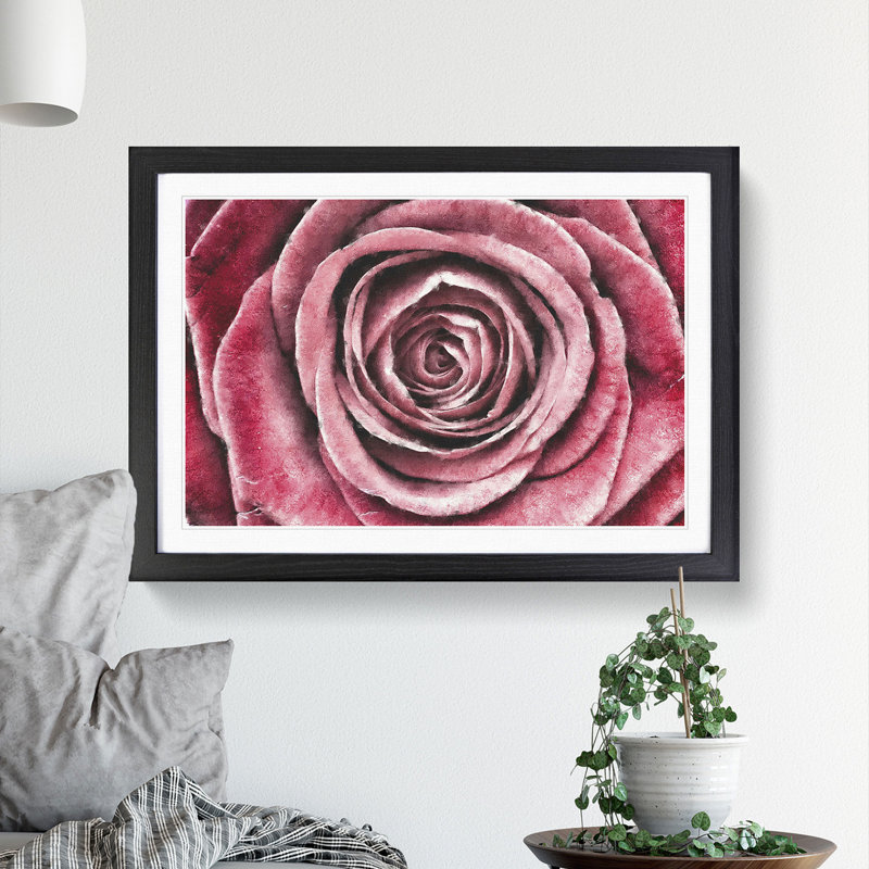 Pink Rose Flower Vol.2 - Framed Print, 36cm H x 48cm W x 2cm D, Black Framed