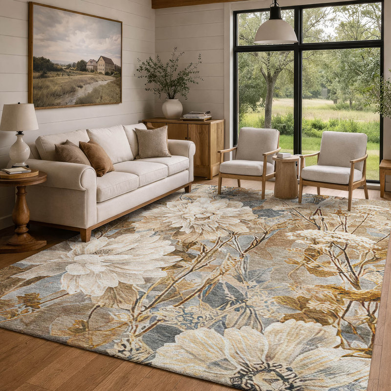 Machine Washable Indoor/Outdoor Chantille ACN2932 Floral Rug, 10 pi x 14 pi