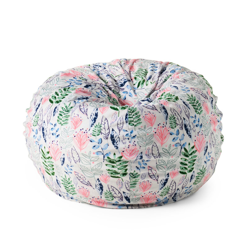 Fauteuil à billes arrondi de 3 pieds avec imprimé de feuilles - rembourrage en mousse pour une détente extraordinaire Housse amovible à fermeture à glissière Design botanique blanc confortable avec fermeture à glissière