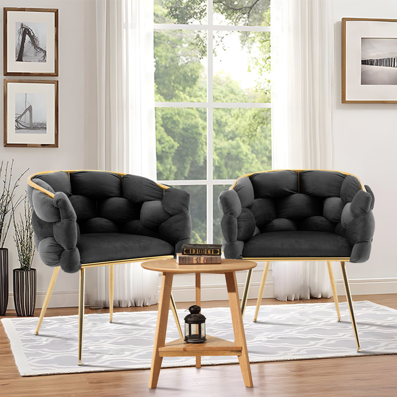 Pegeen 16.9'' H Velvet Upholstered Metal Armchair, Black