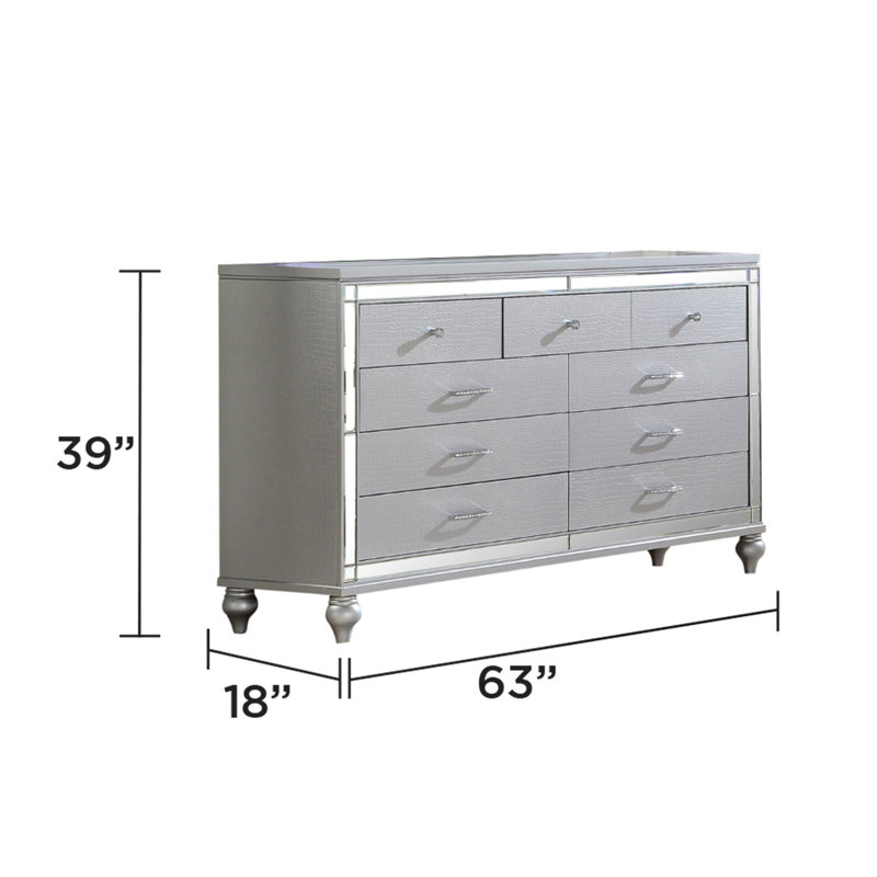 Commode double 7 tiroirs Denard, Argent