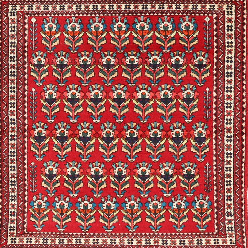Tapis de style oriental rouge, Carré 8 pi