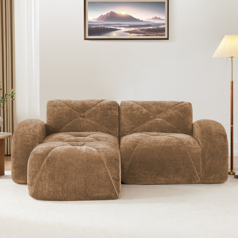 Canapé en forme de L de 80,3 po, tissu velours doux, conception capitonnée, éponge haute densité 32D, aucun assemblage requis, conception ergonomique au bas, conception antidérapante, repose-pieds mobile pour le salon