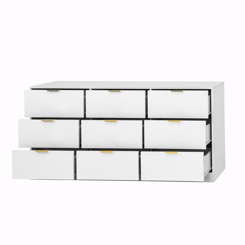 Commode en bois avec 9 tiroirs pour la chambre à coucher, White