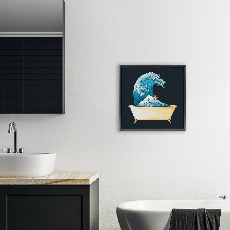 Baignoire avec cadre flottant Kanagawa Wave, design par Tobe Fonseca, H 18 po x l 18 po, Cadre flottant noir de jais