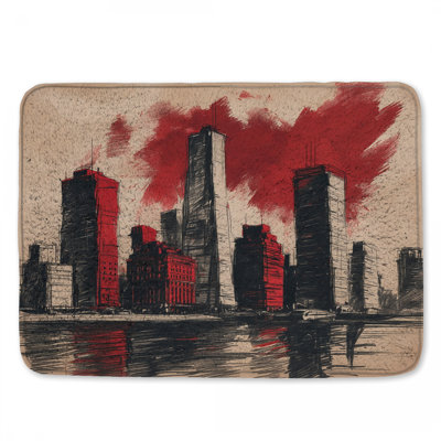 Red Skyscraper Skyline Bath Mat