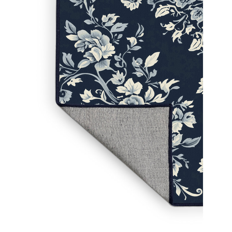 Machine Washable Pantelis Traditional Floral Rug in Gray – Binding, 5' Square
