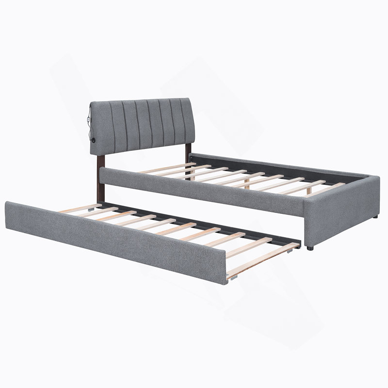 Lit plateforme tapissier Teddy, gris, Double