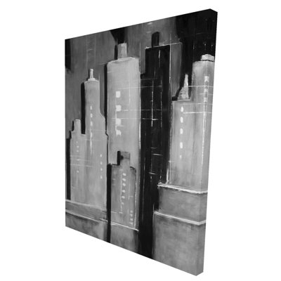 Bâtiments abstraits en noir et blanc | Art sur toile gris avec cités