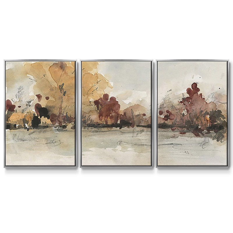 The Autumn View I - Toile encadrée multi-pièces, H 36 po x l 75 po x P 2 po, Argenté