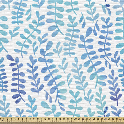 Tissu botanique à la cour, motif aquarelle naturel avec une branche feuillue de couleur turquoise, tissu décoratif pour le revêtement et les accessoires de maison, bleu turquoise violet