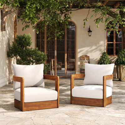 Damore Modern Rustic Acacia Wood Patio Lounge Chairs With Tub Design And Water-Repellent Cushions