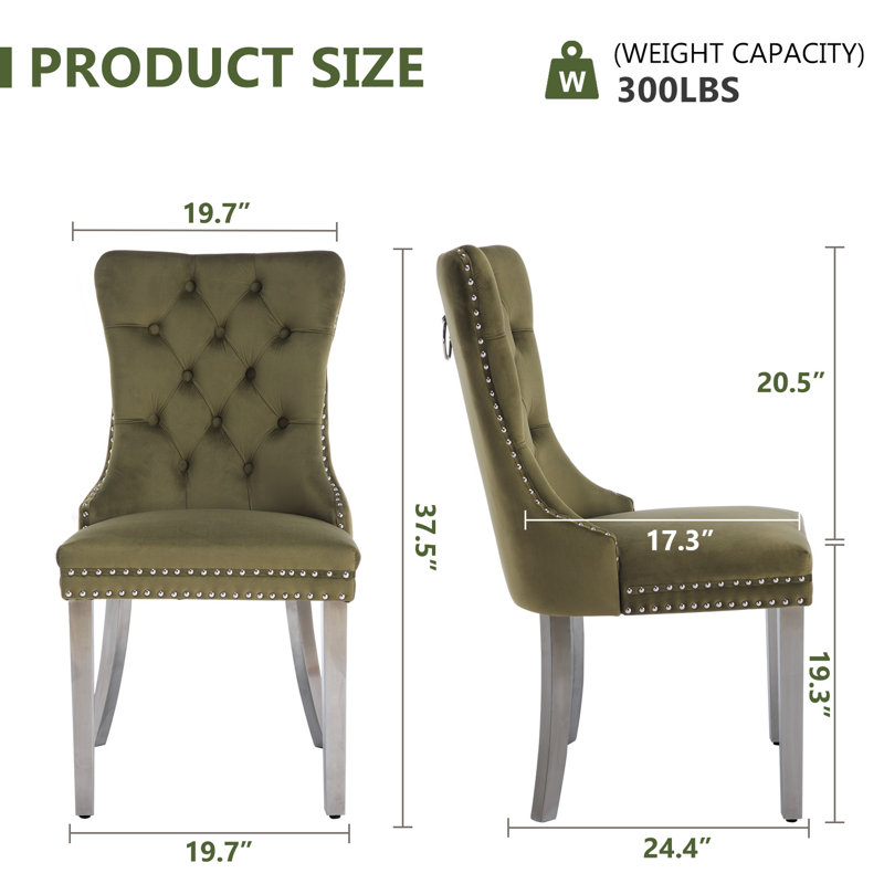 Crossland Velvet Dining Chairs, Tufted Dining Room Chairs with Nailhead Ring Pull Trim for Kitchen, Olive Green