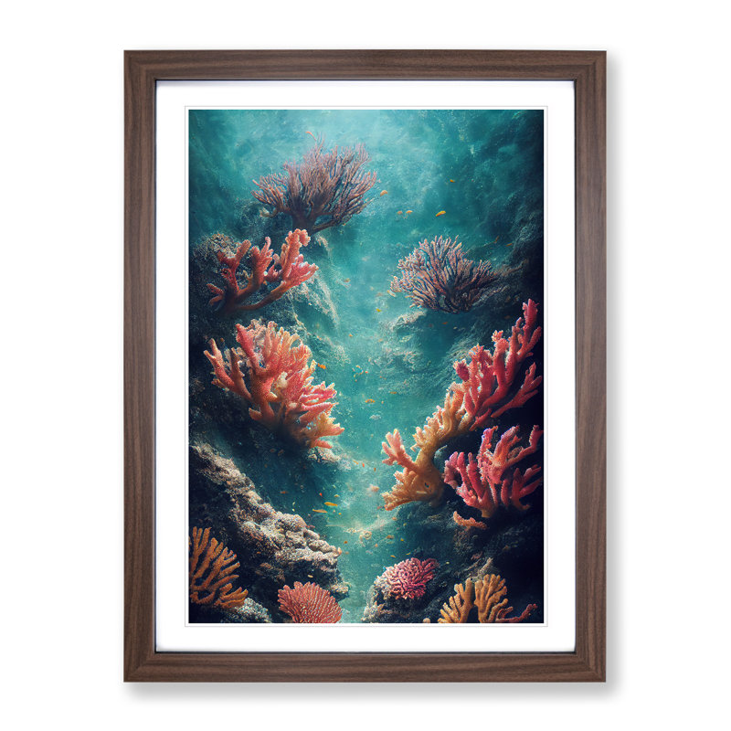 Enthralling Coral Reef - Single Picture Frame Print, 64cm H x 46cm W, Walnut