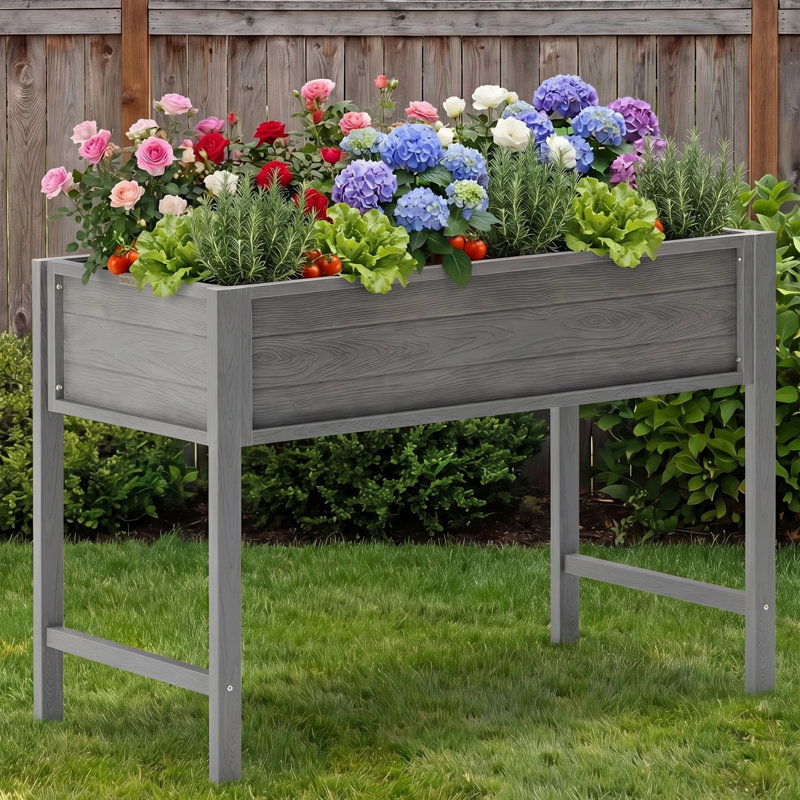 All-Weather HIPS Raised Garden Bed with Legs & Liner - 48x30x24 in Planter for Backyard Patio - Senior Gardeners to Plant Vegetables Flowers（Grey）