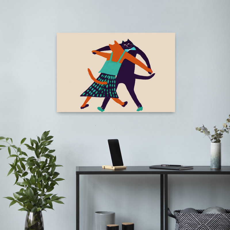 Elegant Dancing Cats Elegant Playful Whimsical Cat Wall Art Print 1 Piece Wrapped Canvas Wall Art, 40.64cm H x 60.96cm W