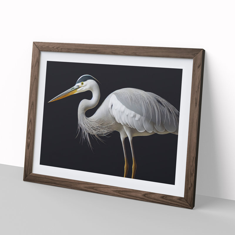 Remarkable Heron Bird 1 Piece Single Picture Frame Painting, 25cm H x 34cm W x 2cm D, Walnut Framed