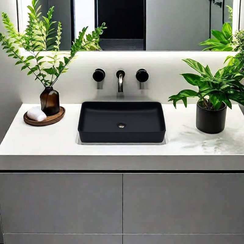 Black Ceramic Rectangular Bathroom Vessel Sink 24" x 13.5"