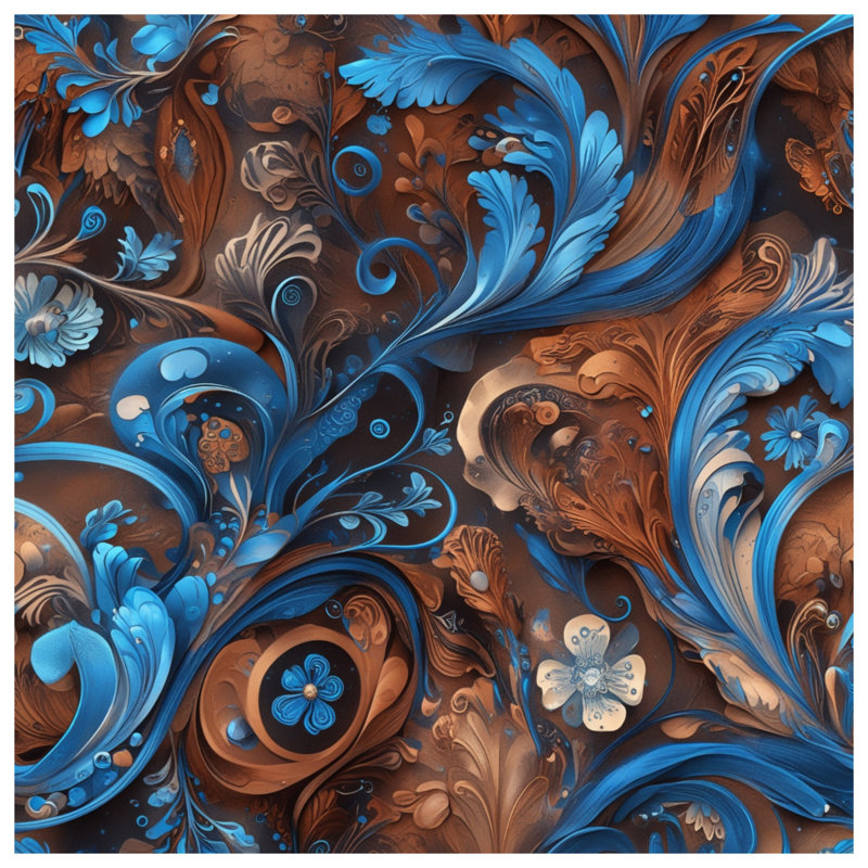 Tapis de bain floral complexe bleu-brun, 24in W x 17in L