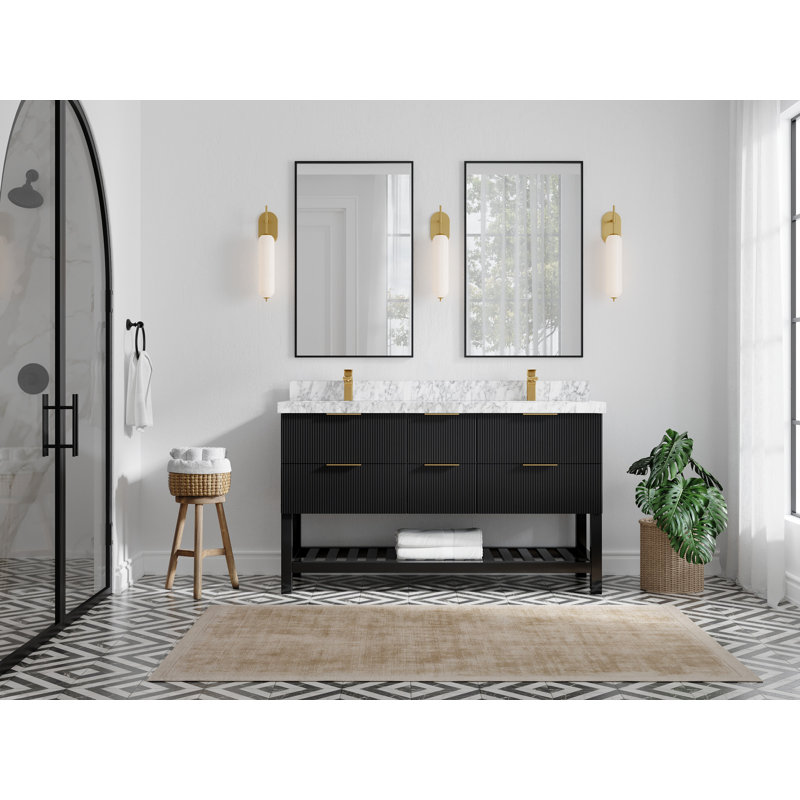 Meuble-lavabo double 60 po avec comptoir en marbre 60 po