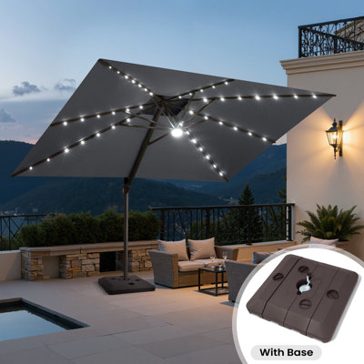 9 X 11 Ft Rectangular Patio Cantilever Umbrella with Led Lights and Weighted Base