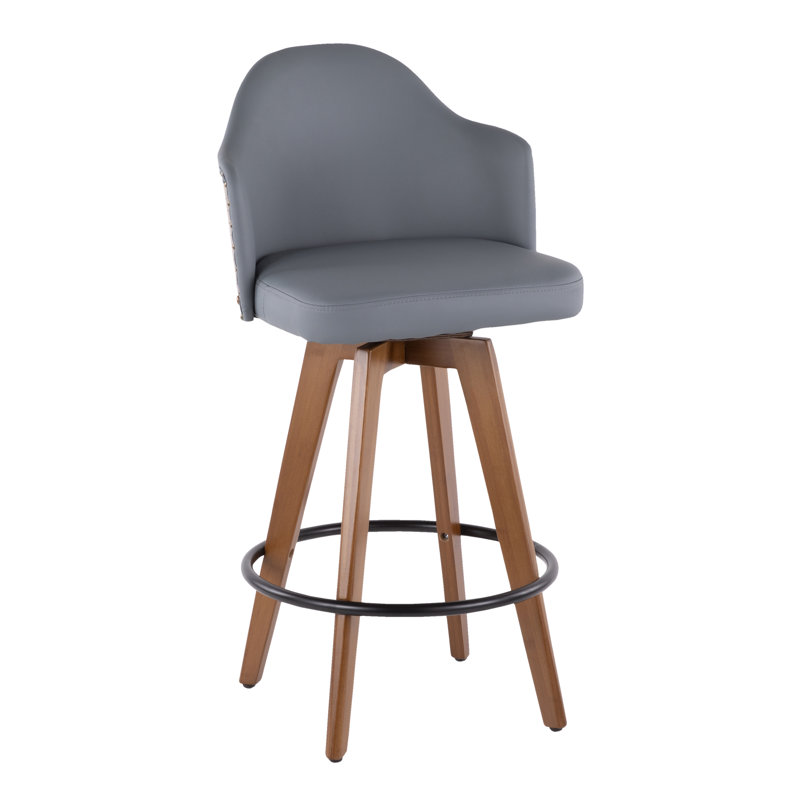 Murrieta Swivel Upholstered Counter Stool with Solid Wood Frame, Gray Faux Leather