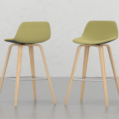Tabouret Mid-Century 2 - siège rembourré, placage de bois, repose-pieds, assise polyvalente 2, revêtement en tissu, pour différents espaces