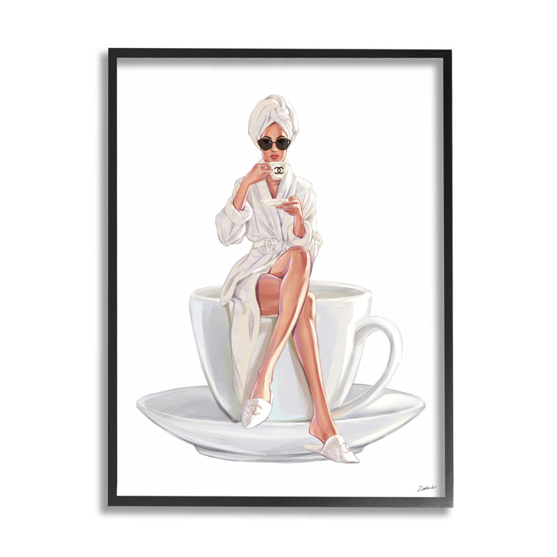 «Chic Chic», robe de café avec lunettes de soleil à logo par Ziwei Li - Peinture, L 11 po x H 11 po