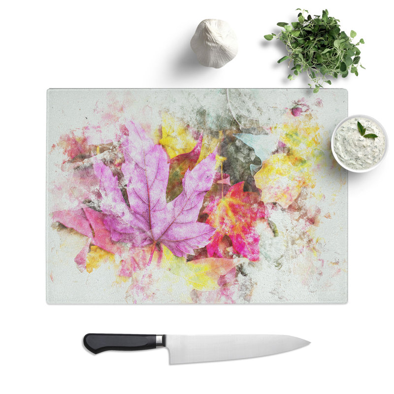 Tempered Glass Colourful Autumn Leaves Chopping Board, 28.5 cm x 39 cm