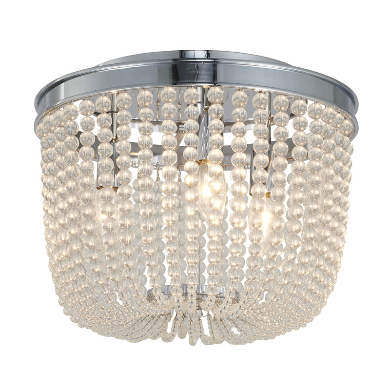 Transitional 3 Light Glass Bead Flush Mount, Chrome