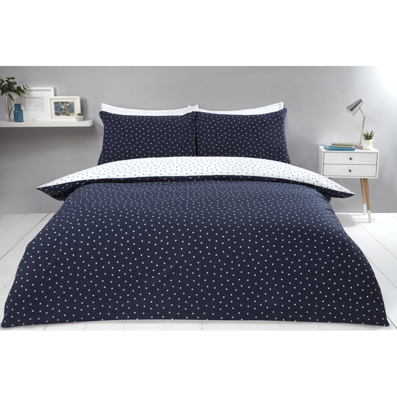 Fet Polyester Dots Duvet Cover Set with Pillowcases Included, Double - 2 Standard Pillowcases, Navy