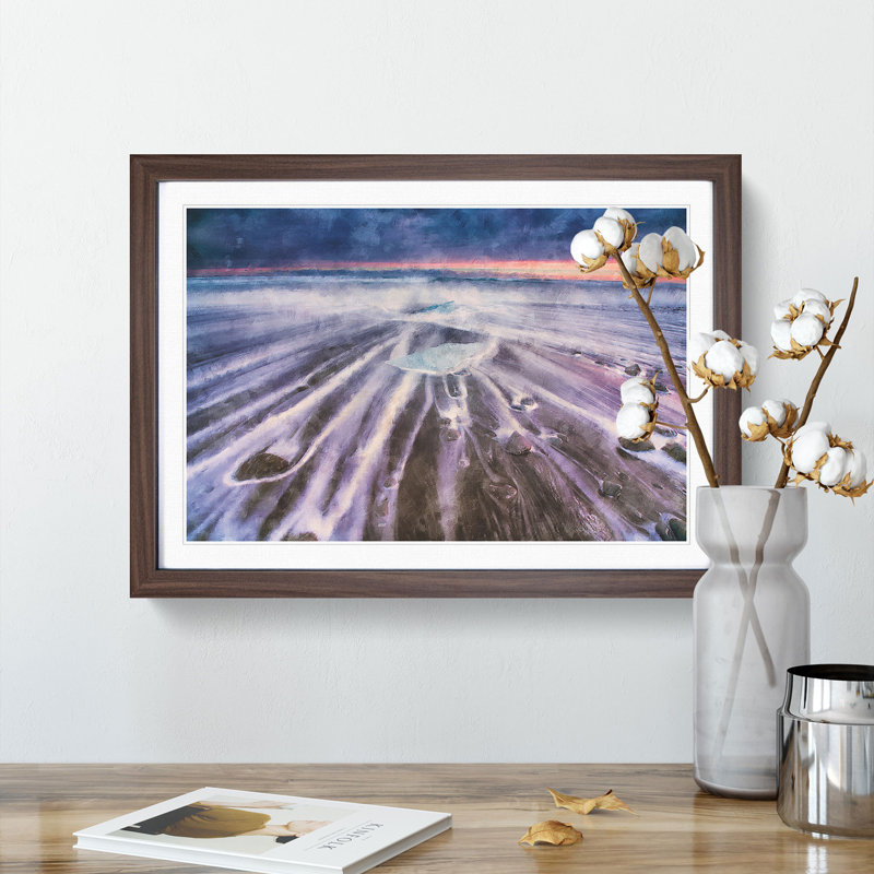 Beach in Iceland - Picture Frame Painting Print, 50cm H x 33cm W x 2cm D, Walnut