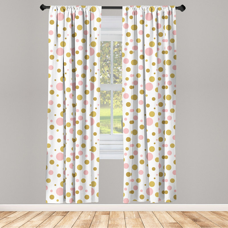 Polka Dots Semi-Sheer Rod Pocket Curtain Panels, 28" x 95"
