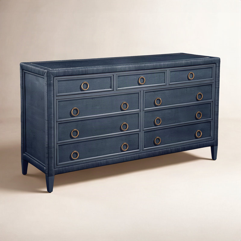 Commode 9 tiroirs Warwick, Marine, Laiton satiné