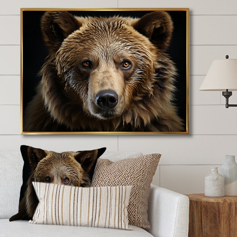 «Bear Portrait - Bear», reproduction d'art sur toile encadrée, Doré, H 16 po x l 32 po, Cadre photo unique